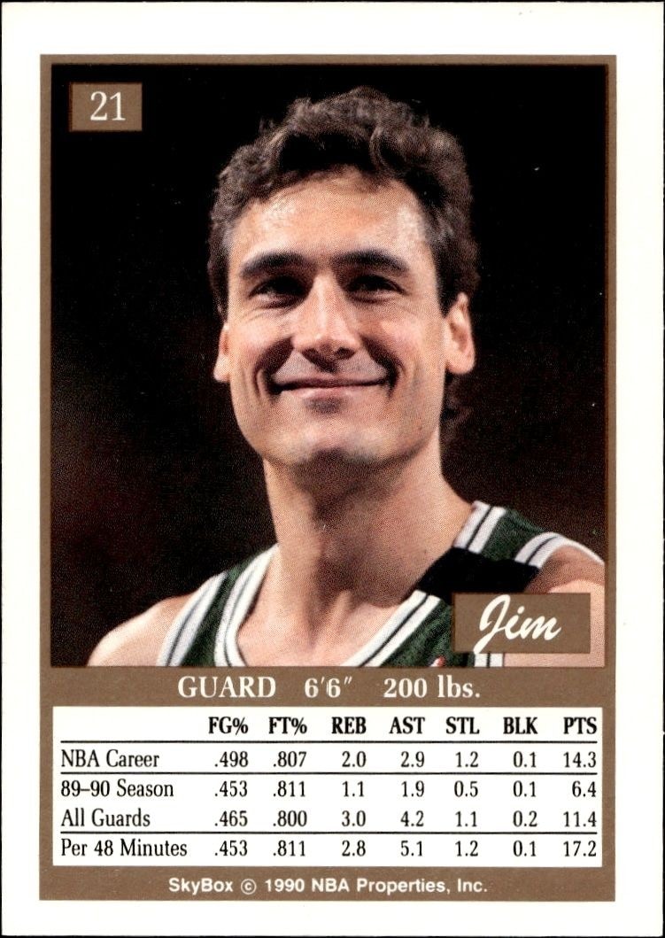 1990-91 Skybox Jim Paxson #21 basketball trading card back
