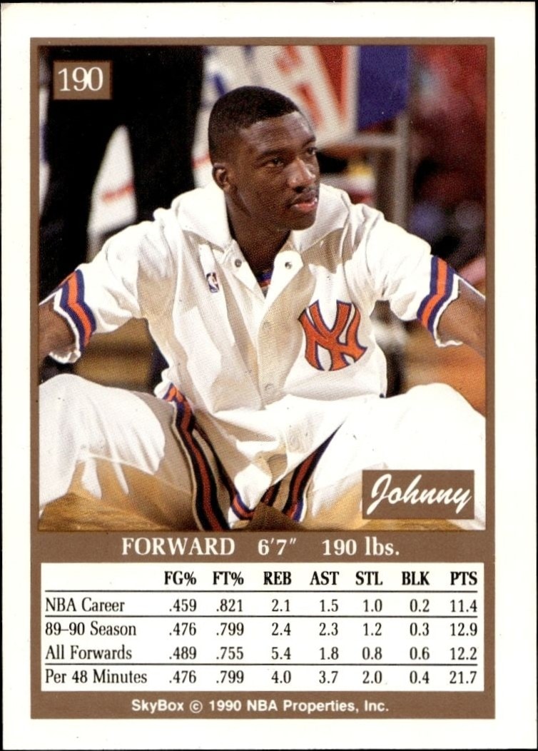 1990-91 Skybox Johnny Newman #190 basketball trading card back
