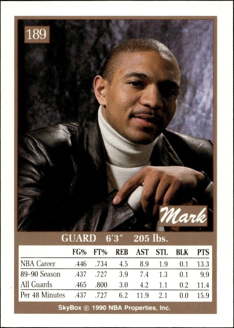 1990-91 Skybox Mark Jackson #189 basketball trading card back