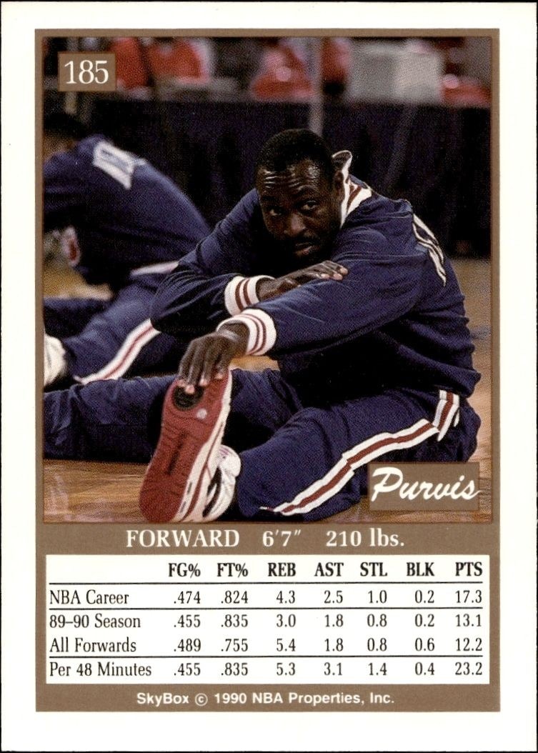 1990-91 Skybox Purvis Short #185 basketball trading card back