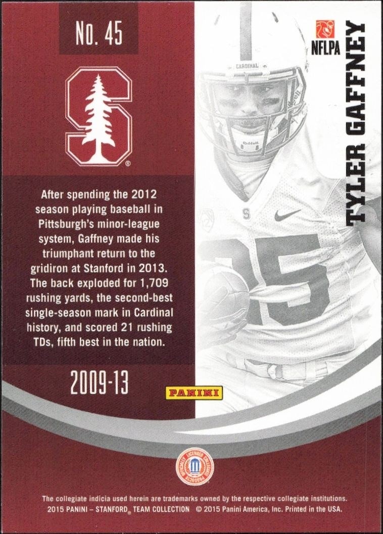 2015 Panini Stanford Cardinal Team Collection Tyler Gaffney #45 football trading card back