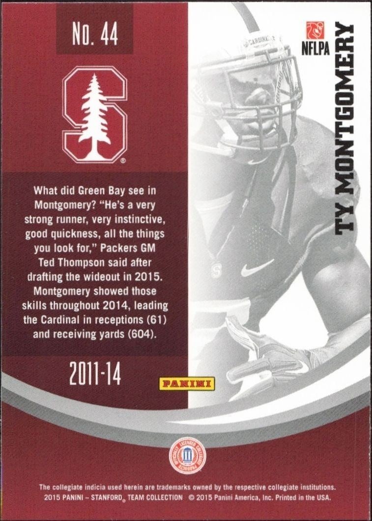 2015 Panini Stanford Cardinal Team Collection Ty Montgomery #44 football trading card back
