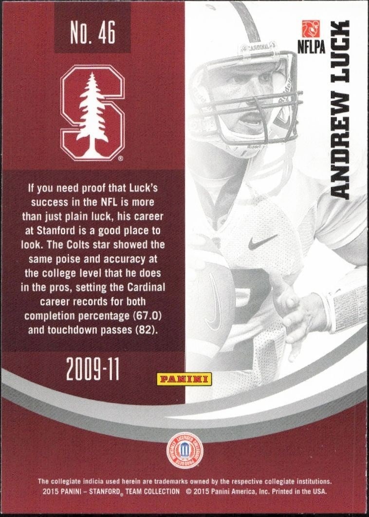 2015 Panini Stanford Cardinal Team Collection Andrew Luck #46 football trading card back