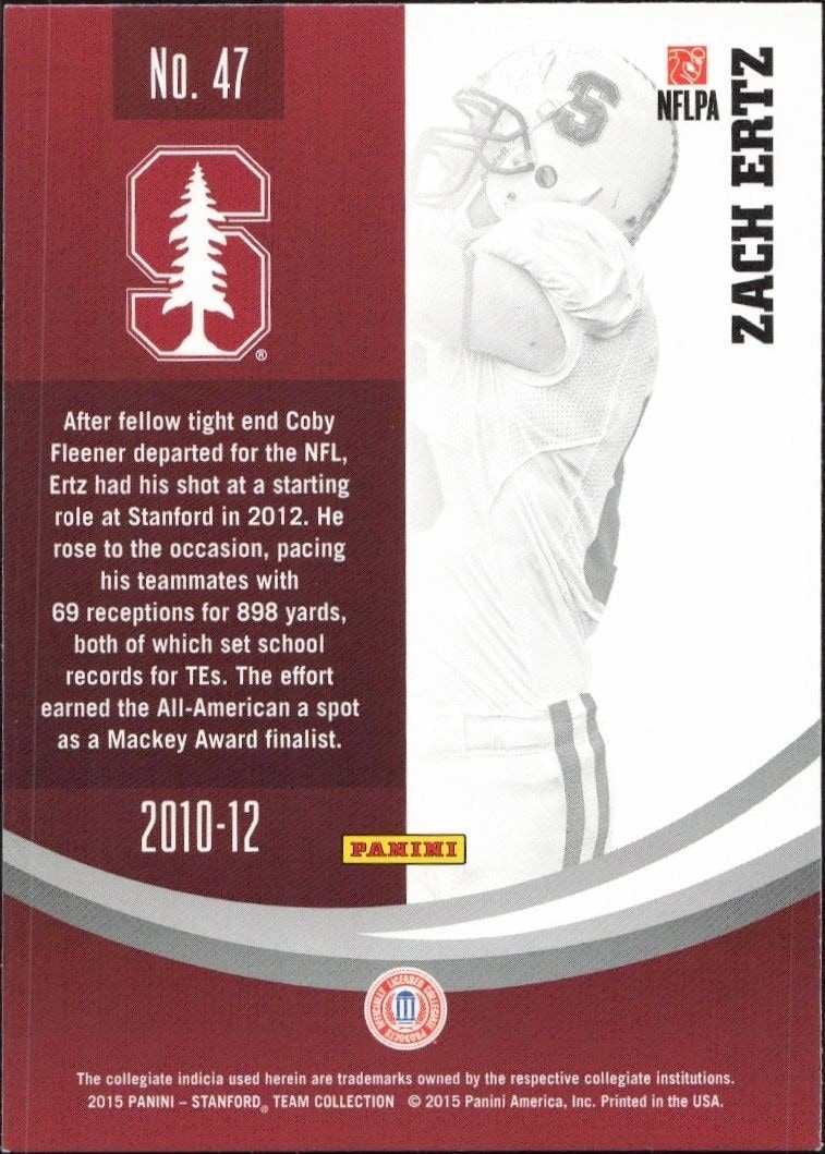 2015 Panini Stanford Cardinal Team Collection Zach Ertz #47 football trading card back