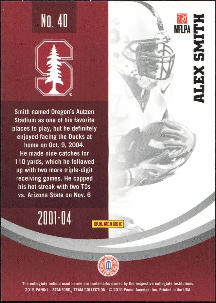 2015 Panini Stanford Cardinal Team Collection Alex Smith #40 football trading card back