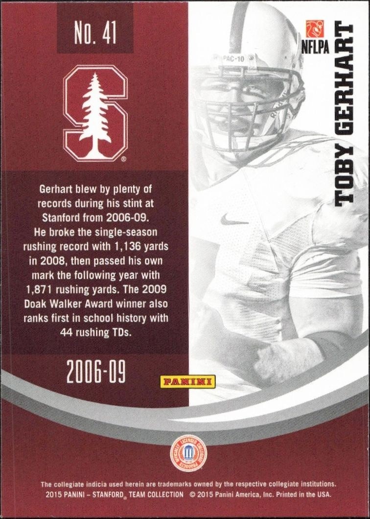 2015 Panini Stanford Cardinal Team Collection Toby Gerhart #41 football trading card back