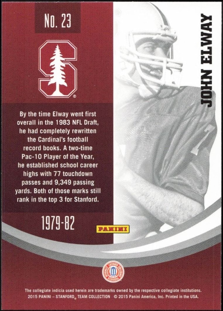 2015 Panini Stanford Cardinal Team Collection John Elway #23 football trading card back