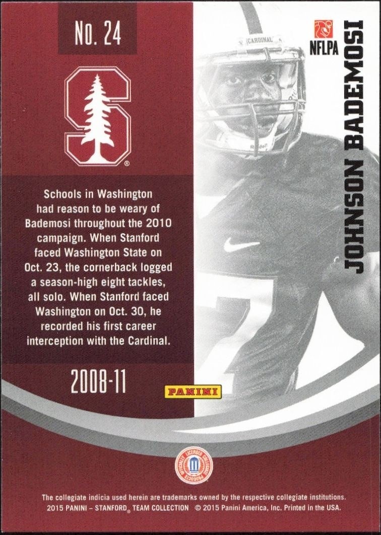 2015 Panini Stanford Cardinal Team Collection Johnson Bademosi #24 football trading card back