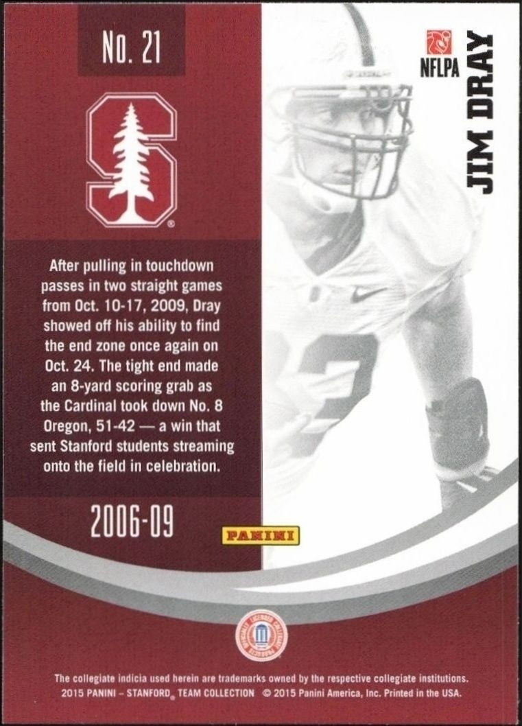 2015 Panini Stanford Cardinal Team Collection Jim Dray #21 football trading card back