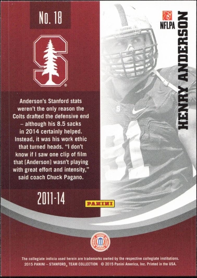 2015 Panini Stanford Cardinal Team Collection Henry Anderson #18 football trading card back