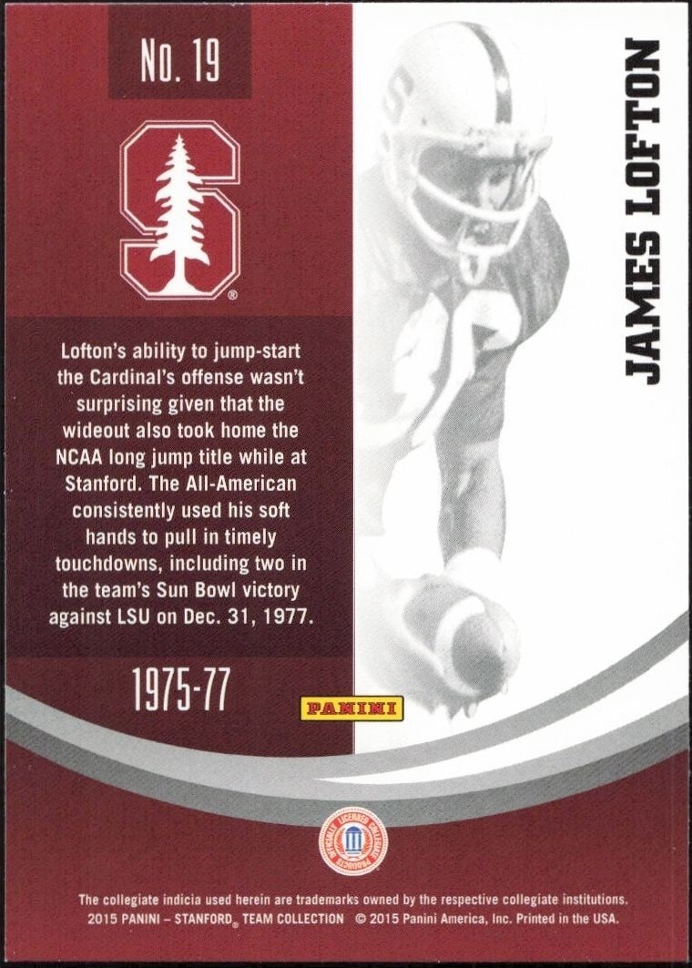 2015 Panini Stanford Cardinal Team Collection James Lofton #19 football trading card back