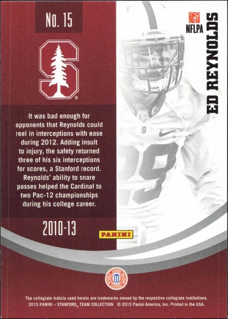 2015 Panini Stanford Cardinal Team Collection Ed Reynolds #15 football trading card back