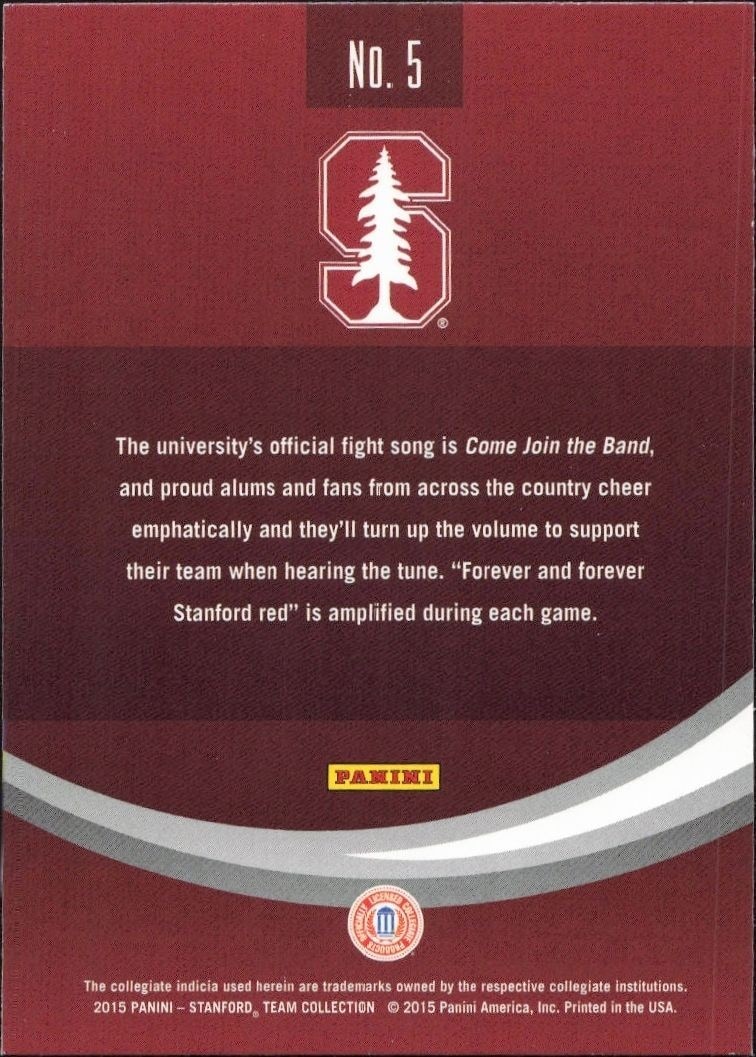 2015 Panini Stanford Cardinal Team Collection Fight Song #5 football trading card back