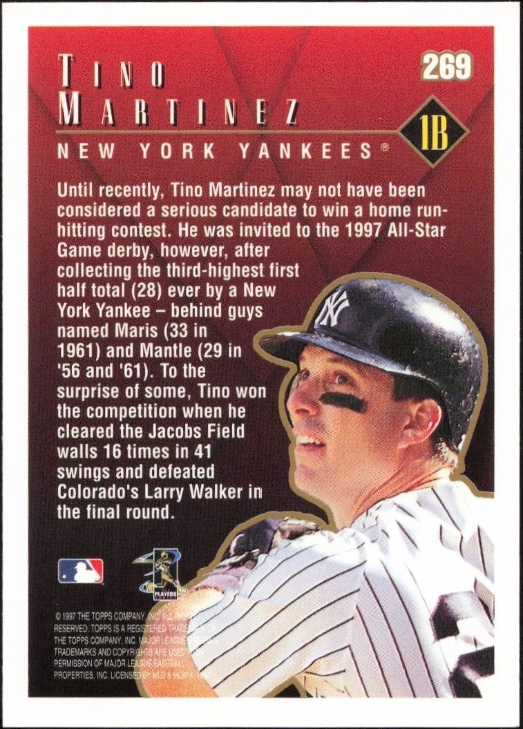 1998 Topps Tino Martinez #269 baseball trading card back
