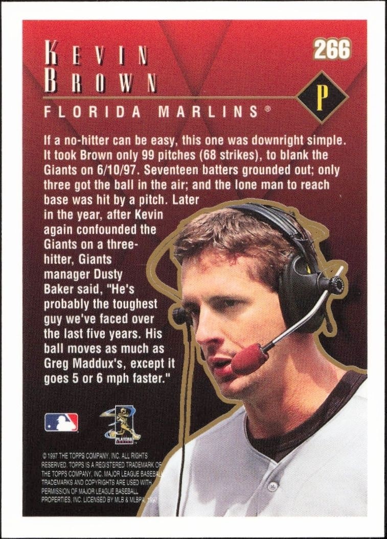 1998 Topps Kevin Brown #266 baseball trading card back