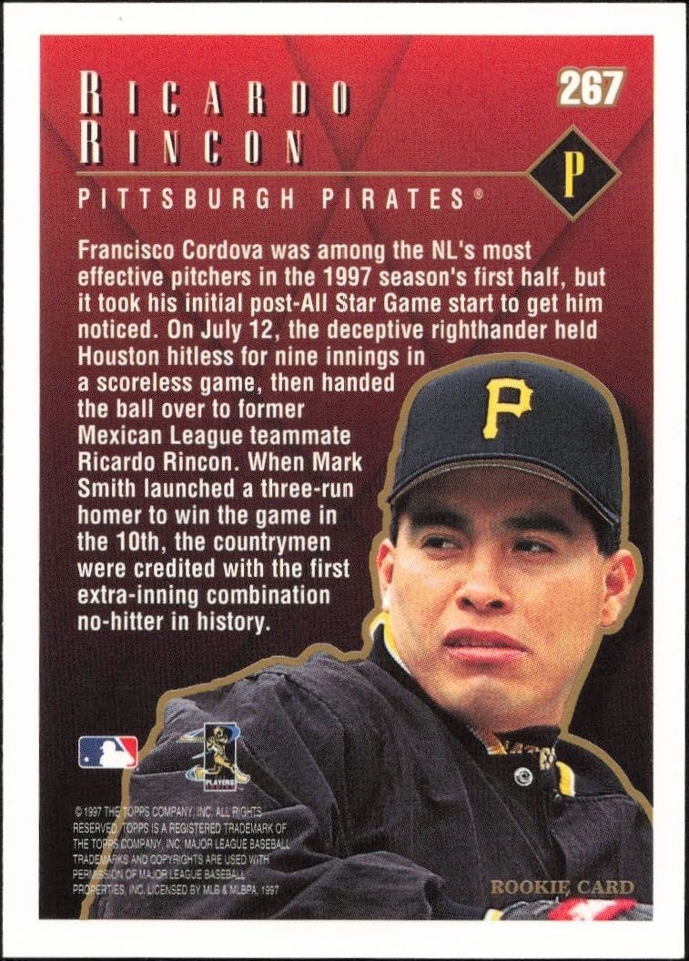 1998 Topps Francisco Cordova #267 baseball trading card back