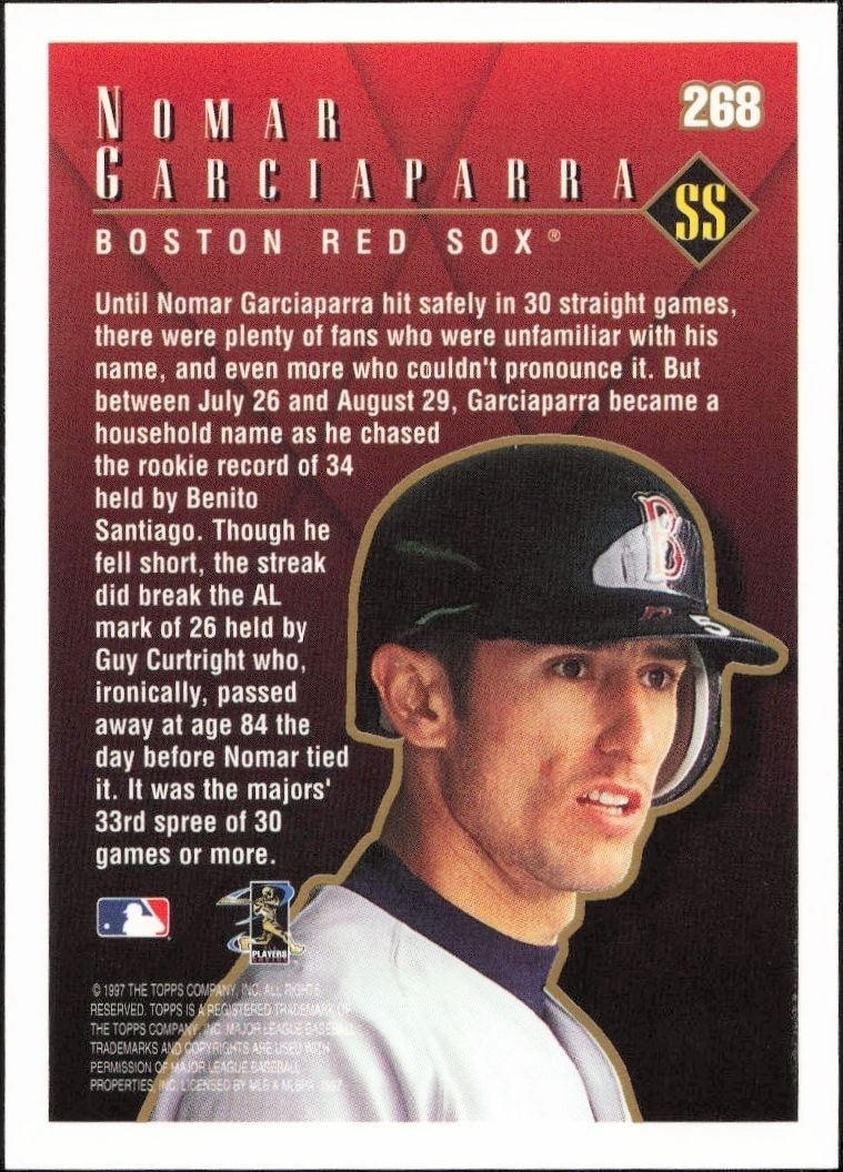 1998 Topps Nomar Garciaparra #268 baseball trading card back