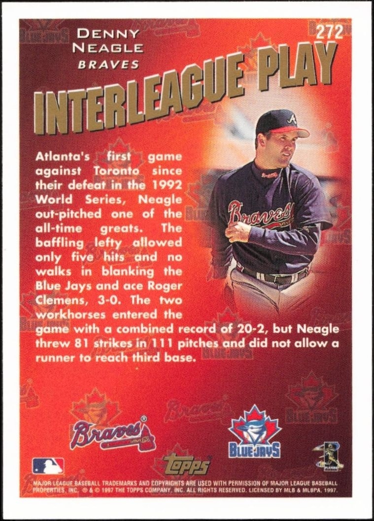 1998 Topps Denny Neagle #272 baseball trading card back