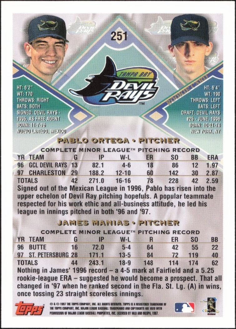 1998 Topps Pablo Ortega #251 baseball trading card back