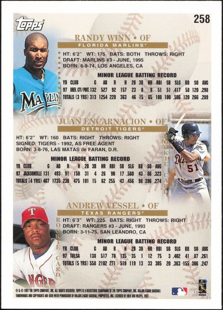1998 Topps Randy Winn #258 baseball trading card back