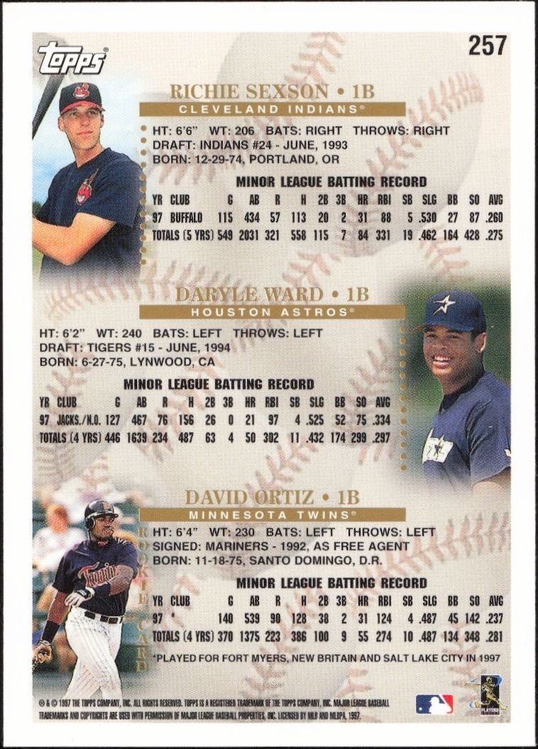 1998 Topps Richie Sexson #257 baseball trading card back