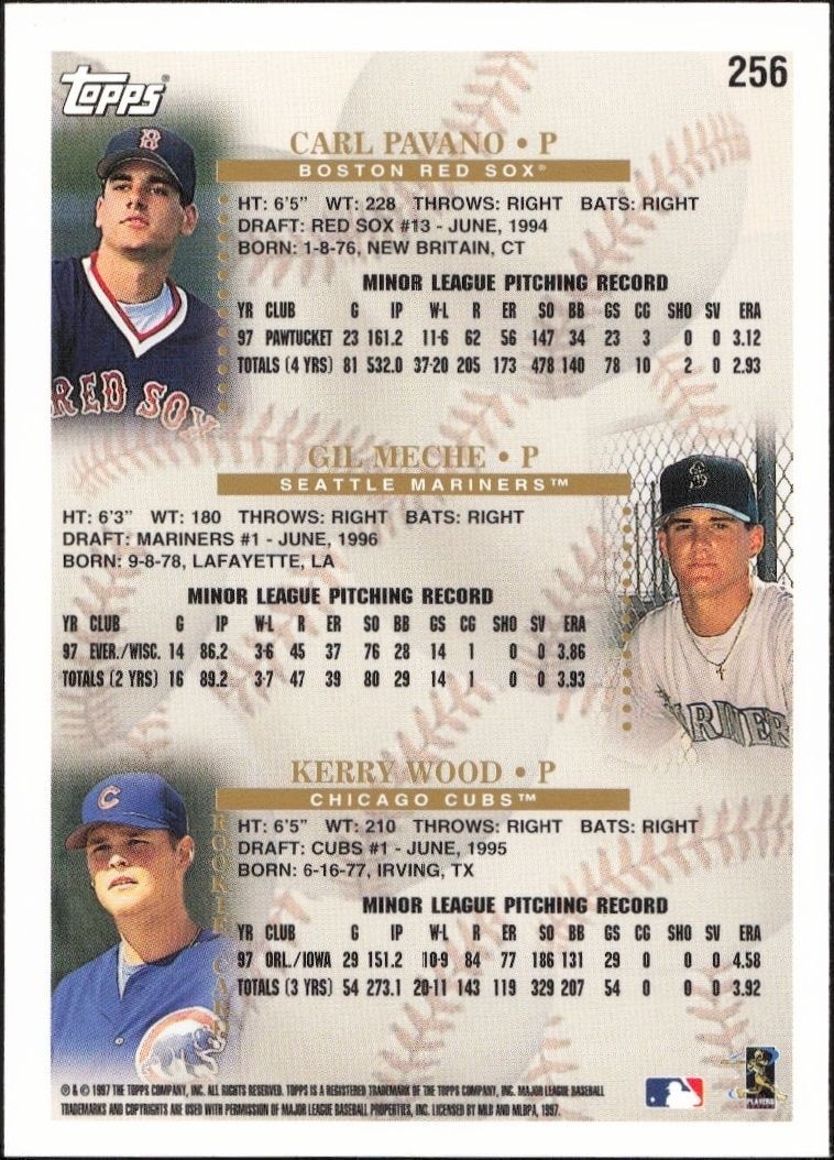 1998 Topps Carl Pavano #256 baseball trading card back