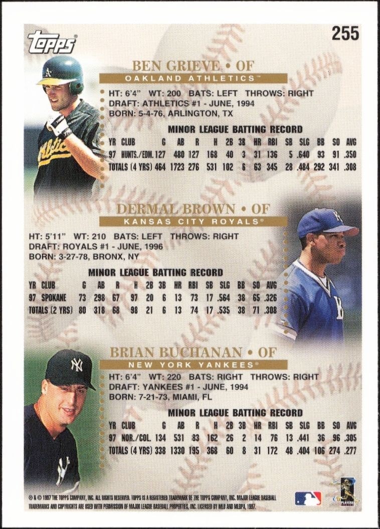 1998 Topps Ben Grieve #255 baseball trading card back