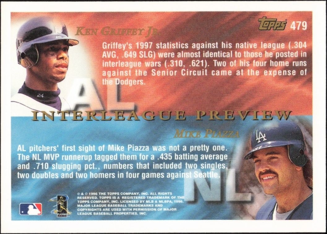 1998 Topps Ken Griffey Jr. #479 baseball trading card back