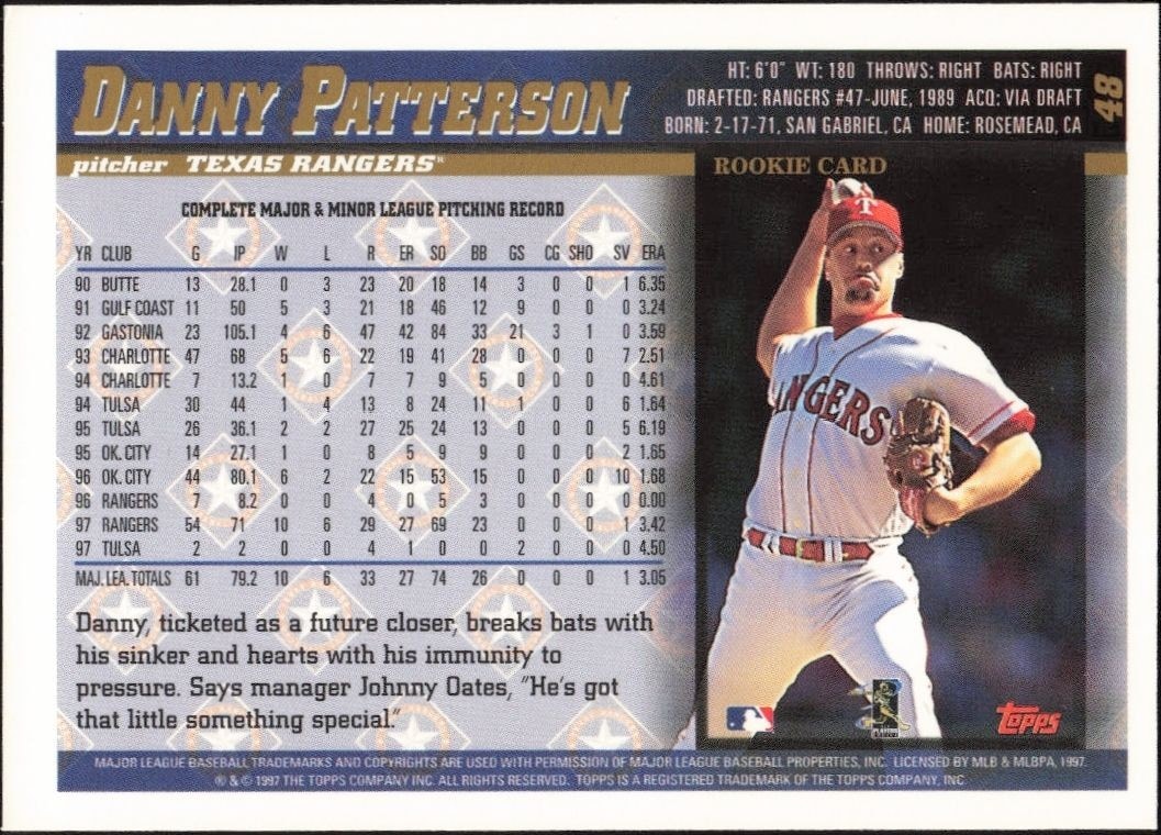 1998 Topps Danny Patterson #48 baseball trading card back