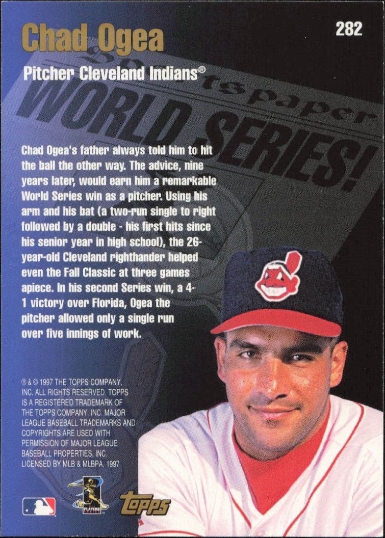 1998 Topps Chad Ogea #282 baseball trading card back