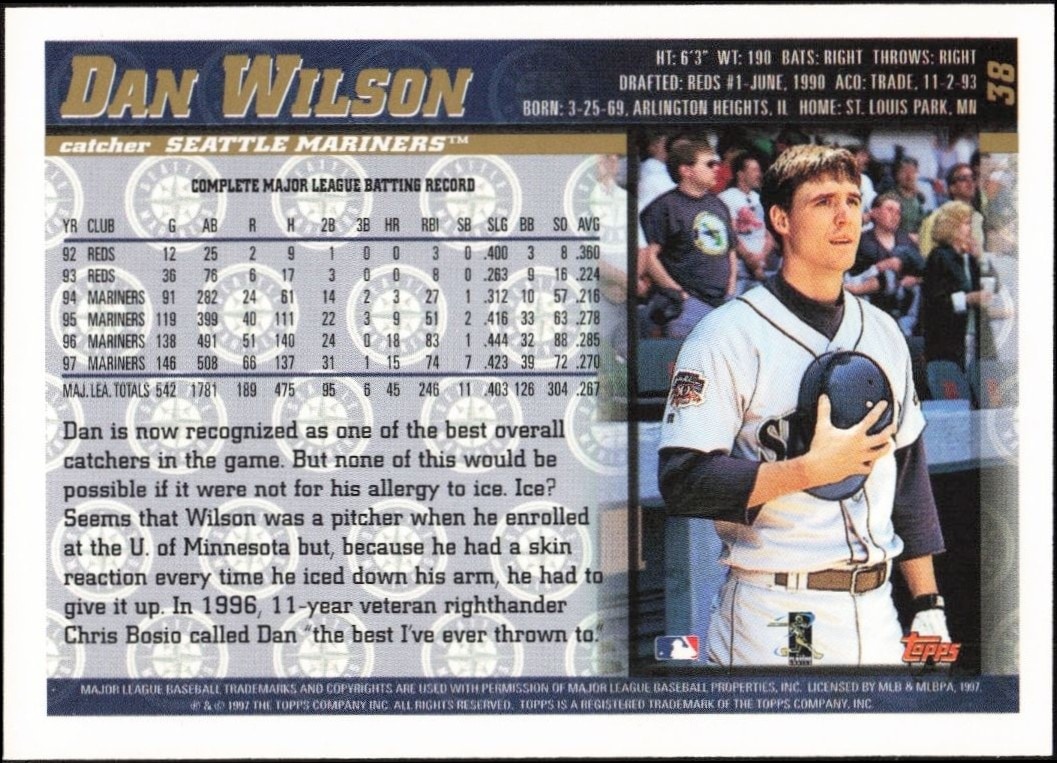 1998 Topps Dan Wilson #38 baseball trading card back