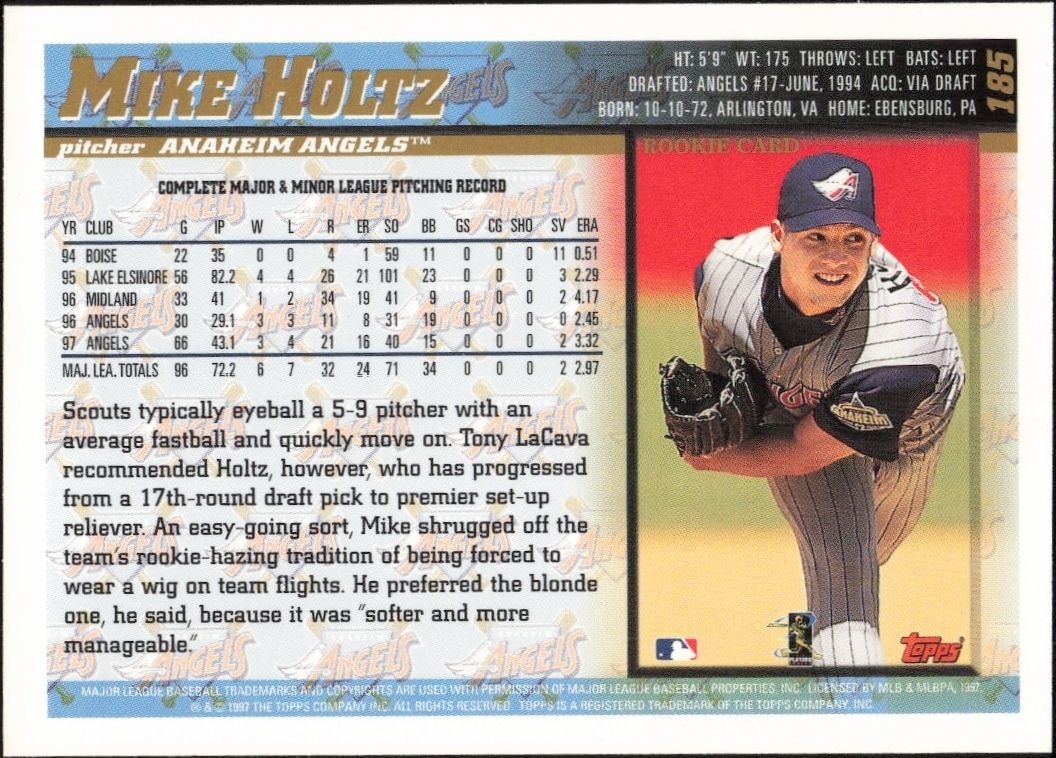 1998 Topps Mike Holtz #185 baseball trading card back