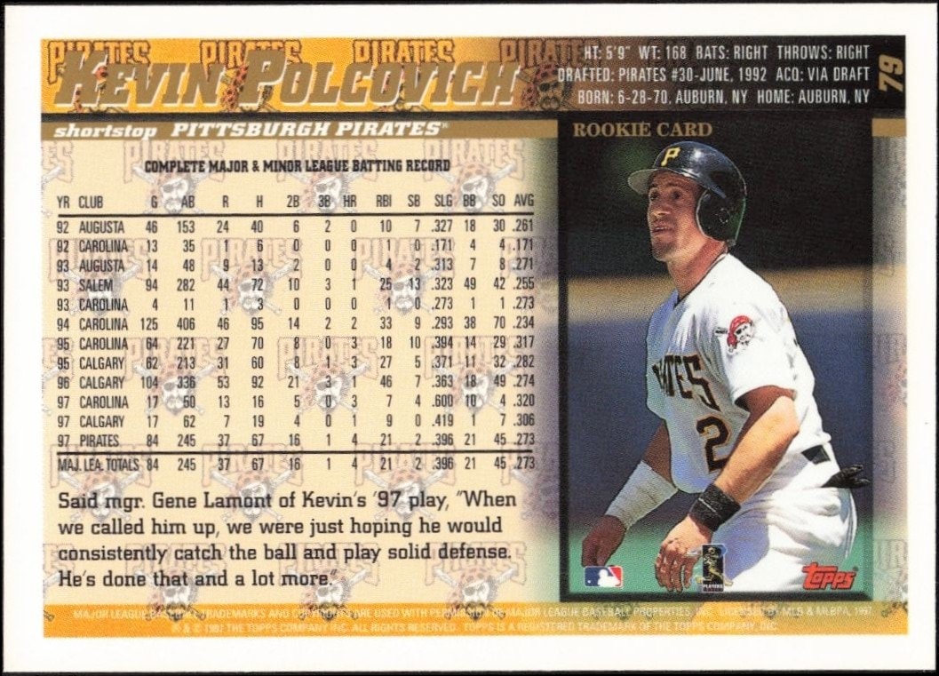 1998 Topps Kevin Polcovich #79 baseball trading card back