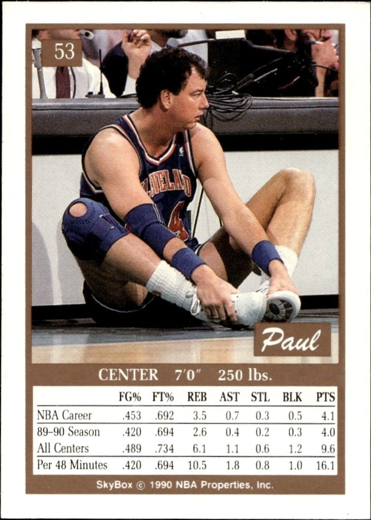 1990-91 Skybox Paul Mokeski #53 basketball trading card back