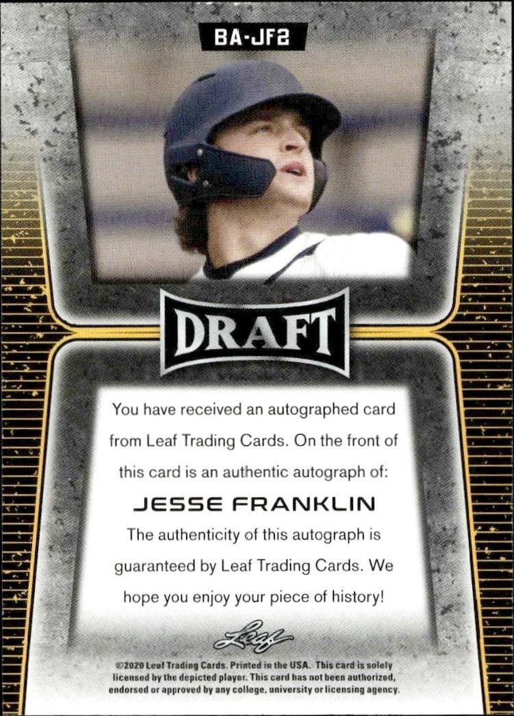 2020 Leaf Draft Jesse Franklin #BA-JF2 baseball trading card back