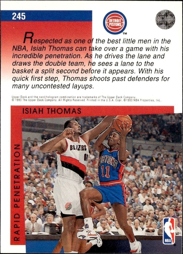 1993-94 Upper Deck Collector's Choice Isiah Thomas #245 basketball trading card back