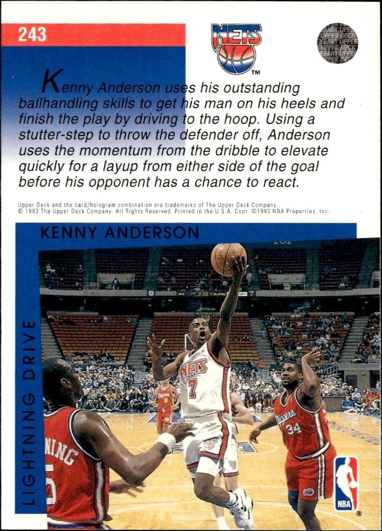 1993-94 Upper Deck Collector's Choice Kenny Anderson #243 basketball trading card back
