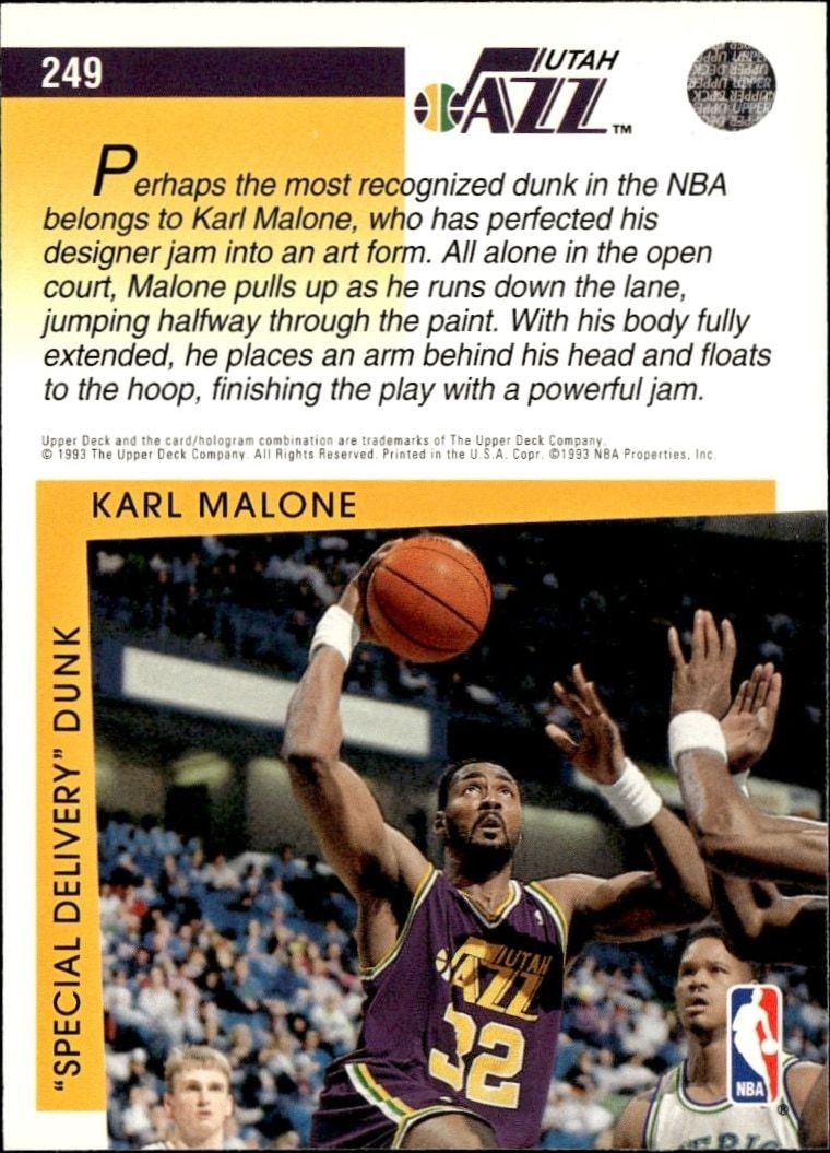 1993-94 Upper Deck Collector's Choice Karl Malone #249 basketball trading card back