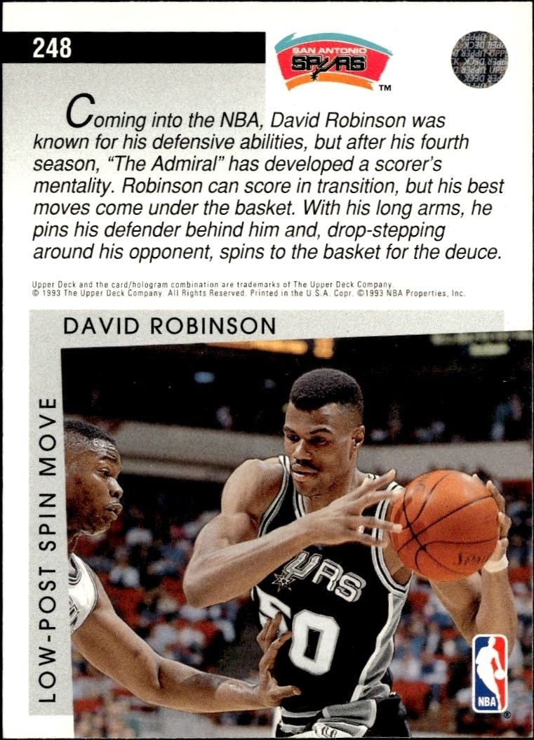 1993-94 Upper Deck Collector's Choice David Robinson #248 basketball trading card back