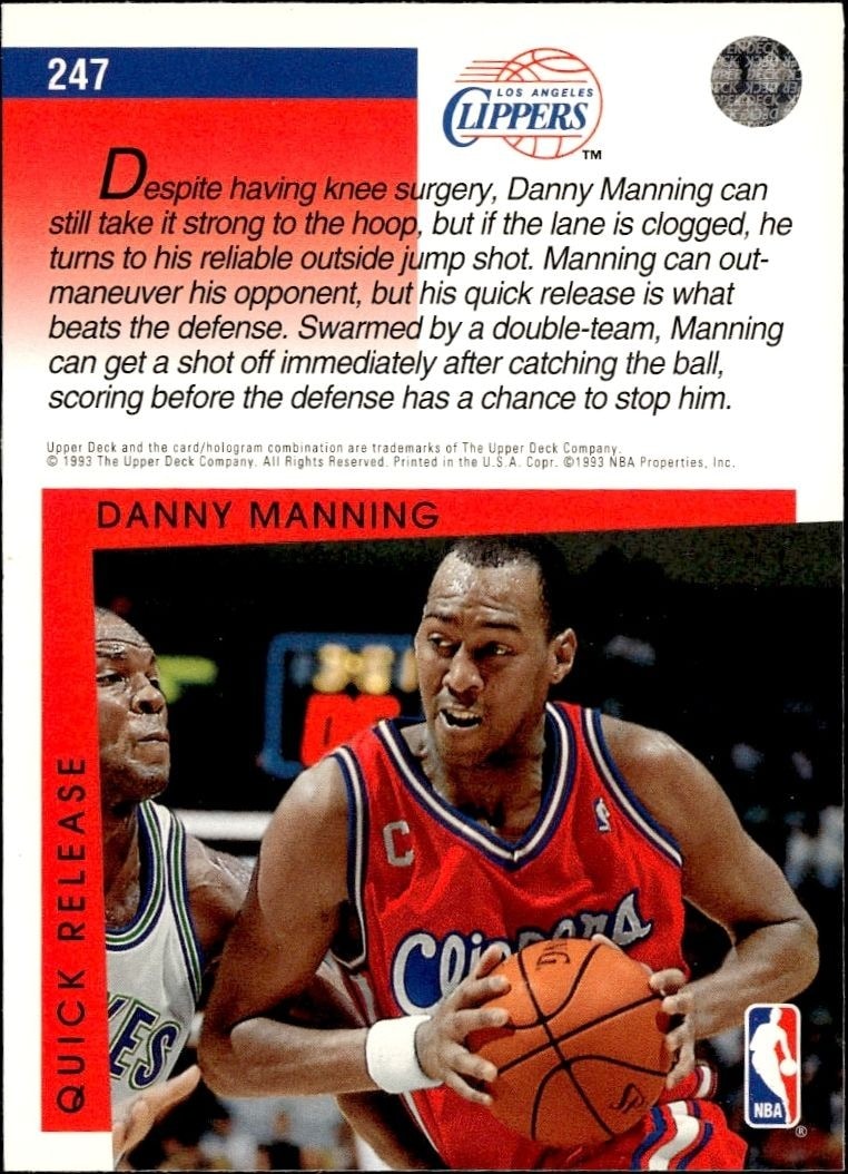 1993-94 Upper Deck Collector's Choice Danny Manning #247 basketball trading card back