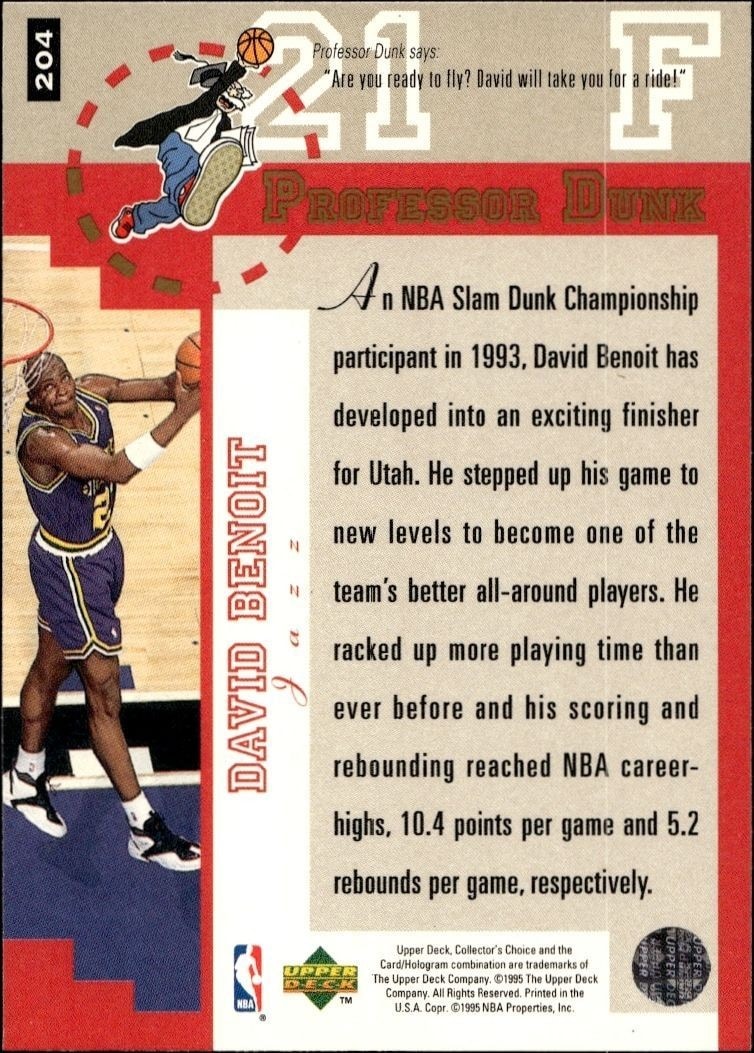 1995-96 Upper Deck Collector's Choice David Benoit #204 basketball trading card back