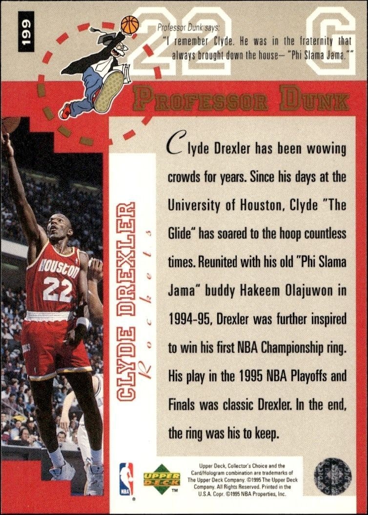 1995-96 Upper Deck Collector's Choice Clyde Drexler #199 basketball trading card back
