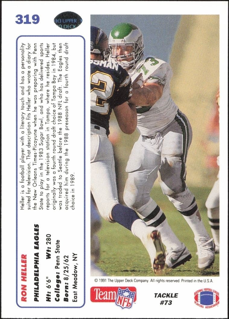 1991 Upper Deck Ron Heller #319 football trading card back