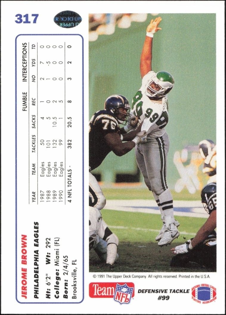 1991 Upper Deck Jerome Brown #317 football trading card back