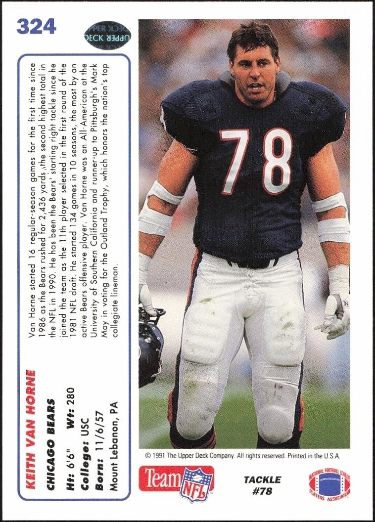 1991 Upper Deck Keith Van Horne #324 football trading card back