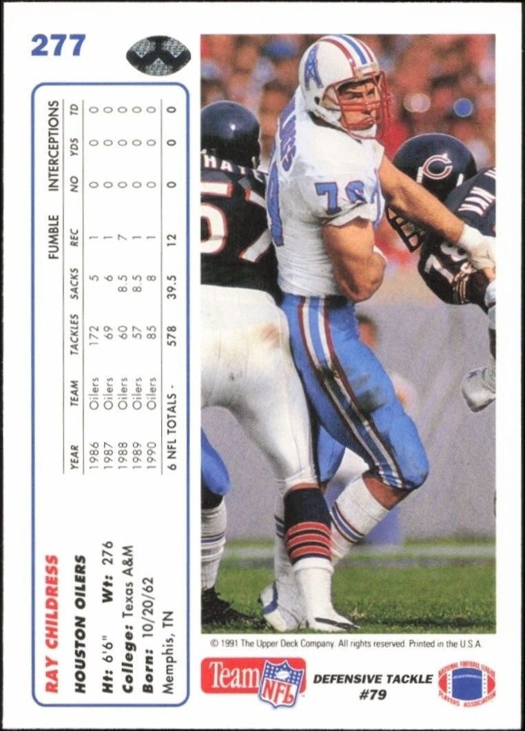 1991 Upper Deck Ray Childress #277 football trading card back