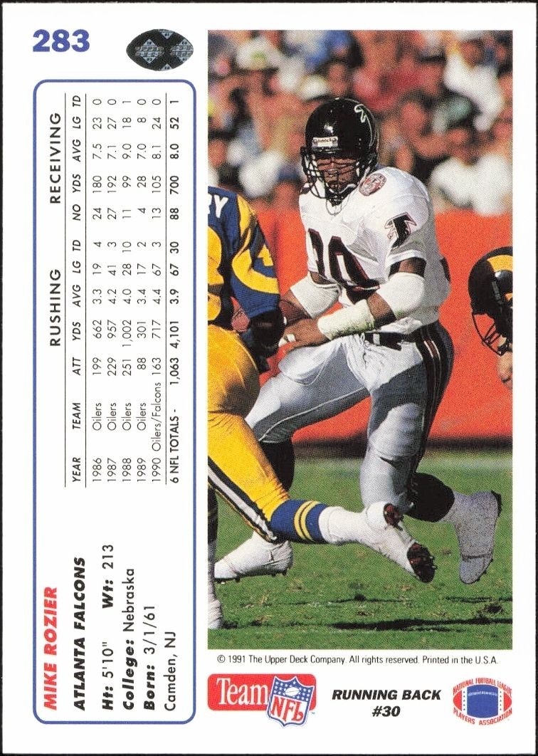 1991 Upper Deck Mike Rozier #283 football trading card back