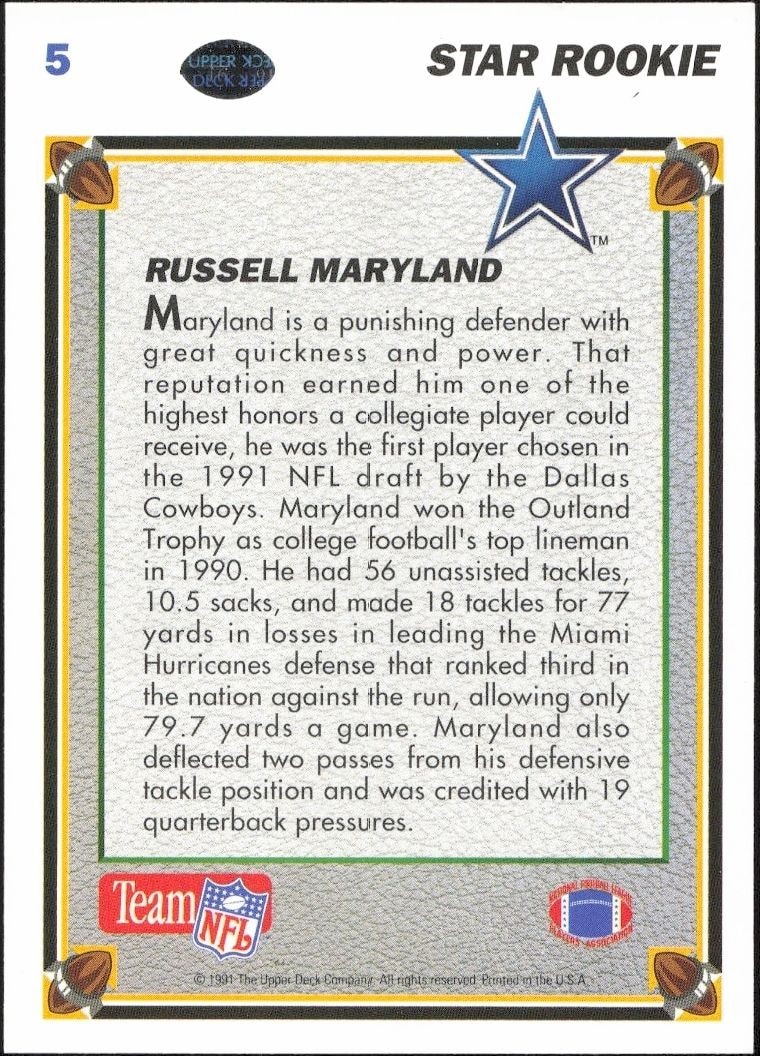 1991 Upper Deck Russell Maryland #5 football trading card back