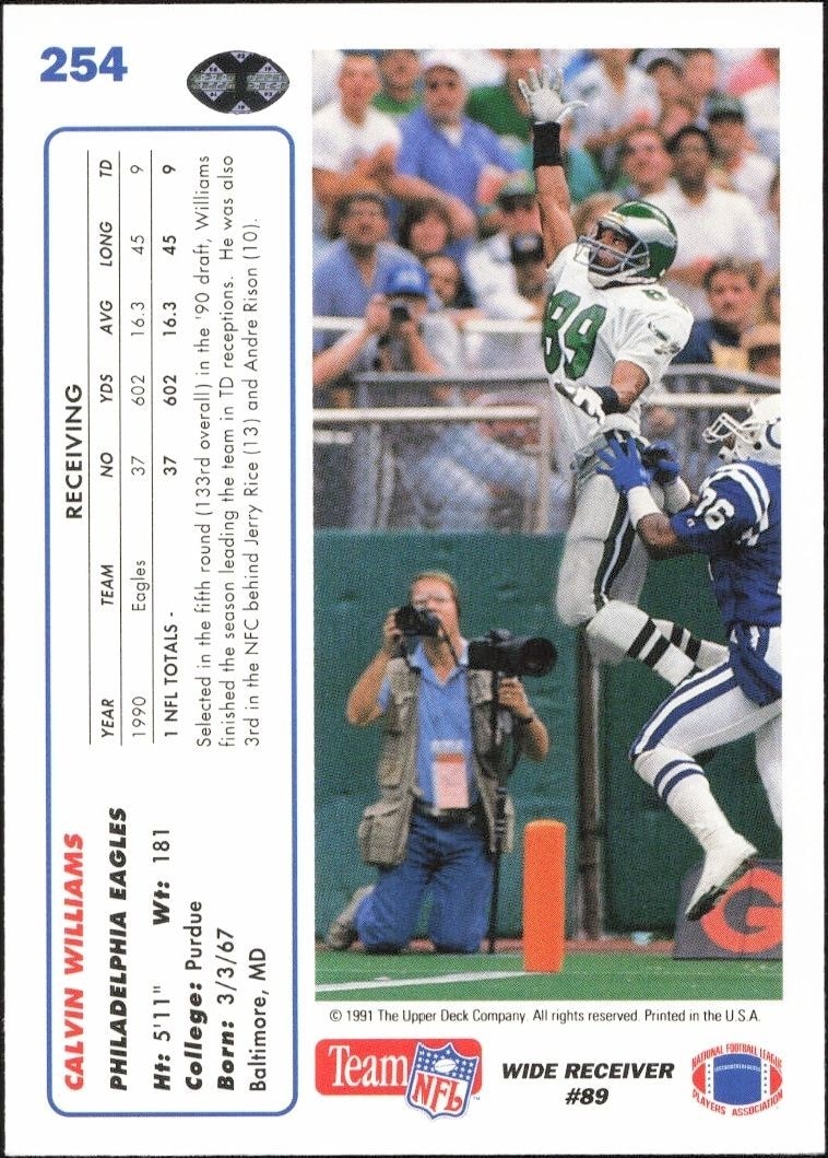 1991 Upper Deck Calvin Williams #254 football trading card back