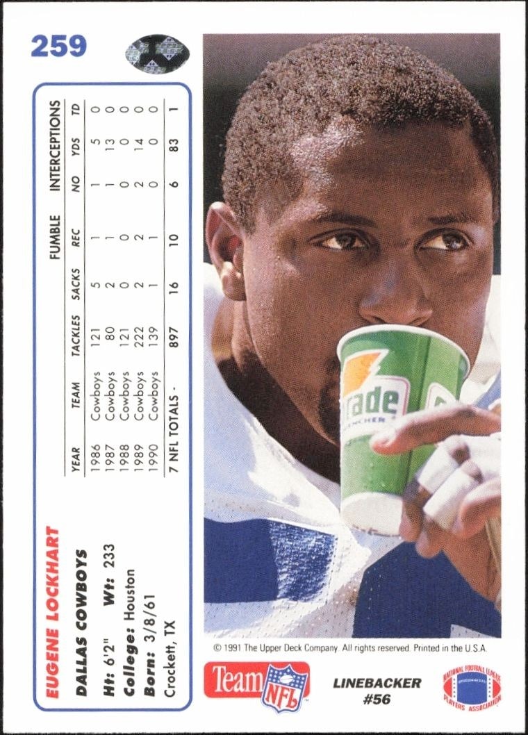 1991 Upper Deck Eugene Lockhart #259 football trading card back